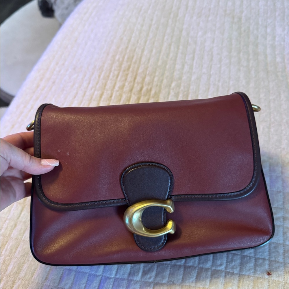 Coach Brown and Burgandy Crossbody Bag with Gold Hardware